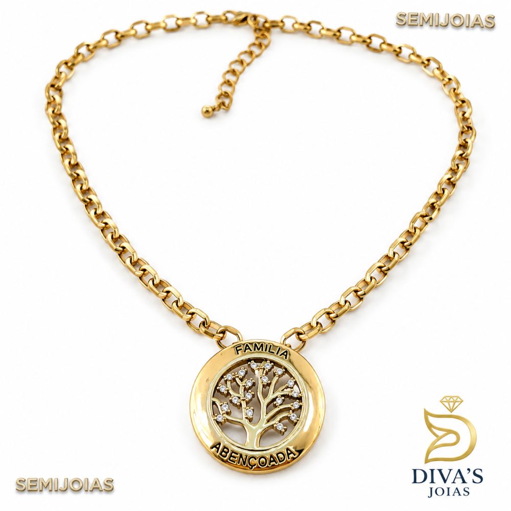 Colar árvore da vida cravejado luxo